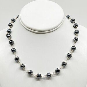Hand Made Sterling Silver wire wrapped hematite bead necklace - GM593